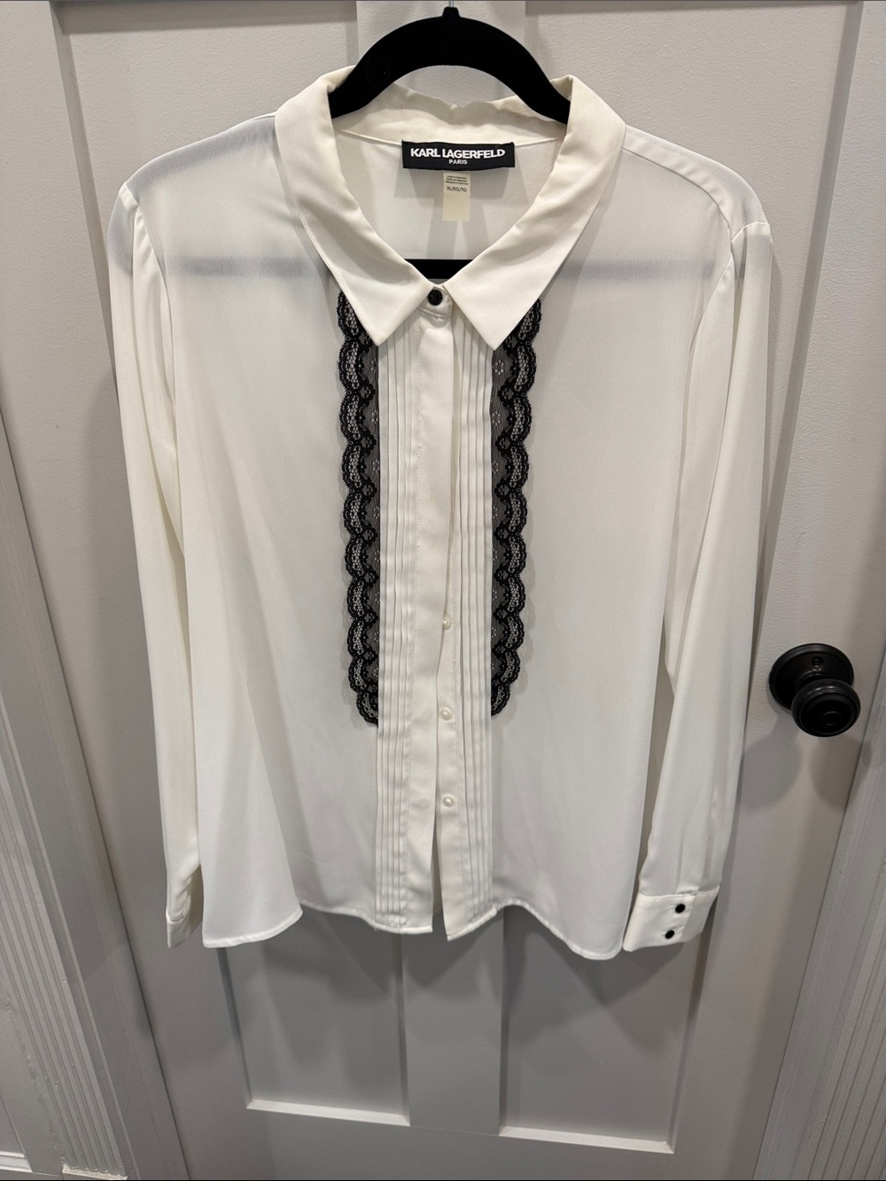 Karl Lagerfeld Cream Blouse with Black Lace Trim